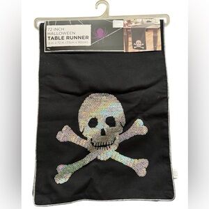 Black Table Runner with skull and crossbone Design. NWT